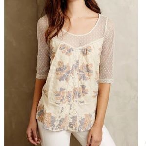 Anthropologie Meadow Rue Sheer Cream Lace Floral Top Size medium